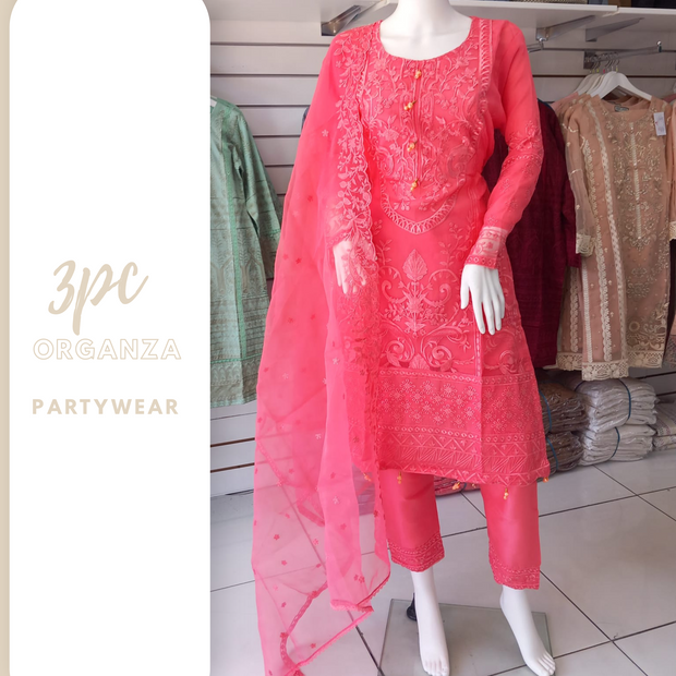 Pink Premium Organza 3PC Shalwar Kameez Ready to wear SS3157