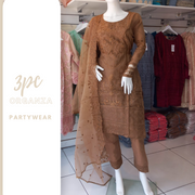 Brown Premium Organza 3PC Shalwar Kameez Ready to wear SS3155