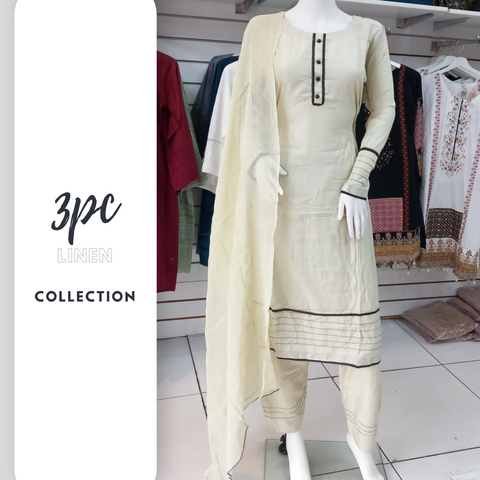 Cream Linen Shalwar Kameez Dress SS3276