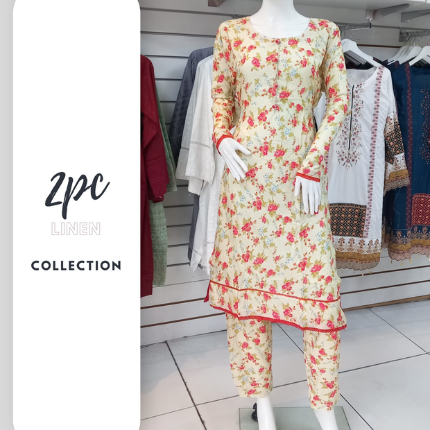 Cream Linen Shalwar Kameez Dress SS3290
