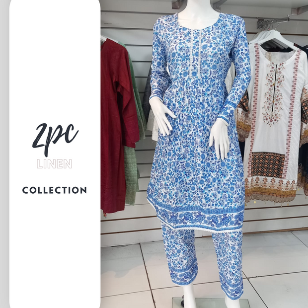 Peplum Dress Blue Linen Shalwar Kameez Dress SS3288