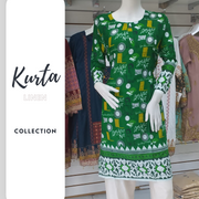 PTI Green Linen print Kurta top SS3317