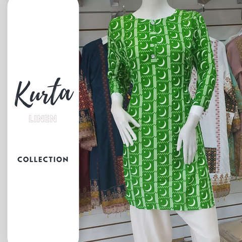 PTI Green Linen print Kurta top SS3316