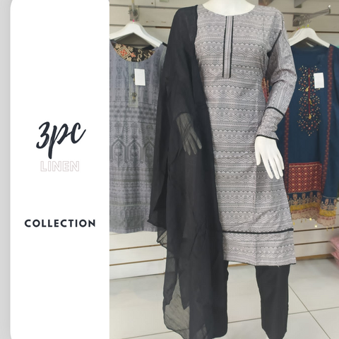 Grey Linen Shalwar Kameez Dress SS3307