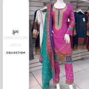 Pink Linen Suit with Shawl Shalwar Kameez Dress SS3357