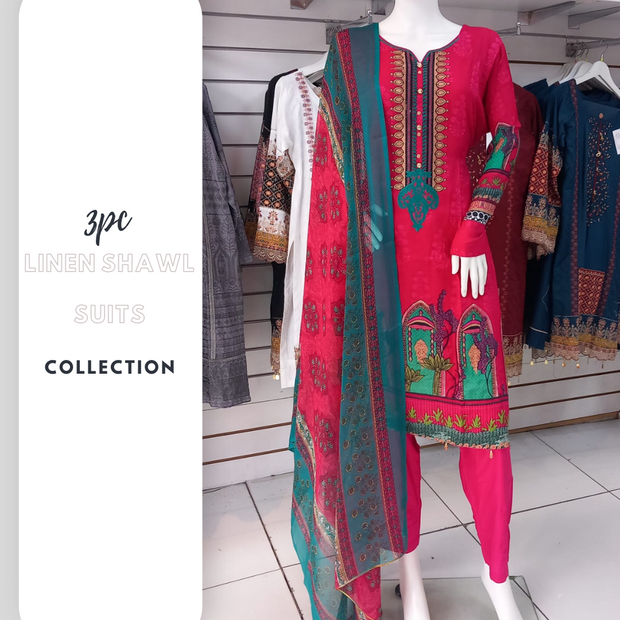 Pink Linen Suit with Shawl Shalwar Kameez Dress SS3363