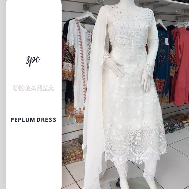 White Organza Peplum Dress Suit SS3364