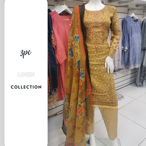 Gold Linen Suit with Shawl Shalwar Kameez Dress SS3369