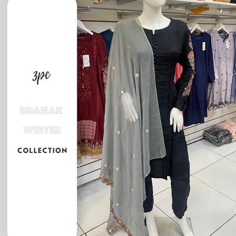 Partywear Black & Grey Winter Dhanak Shalwar Kameez Dress SS3382