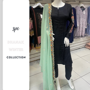 Partywear Black & Green Winter Dhanak Shalwar Kameez Dress SS3383