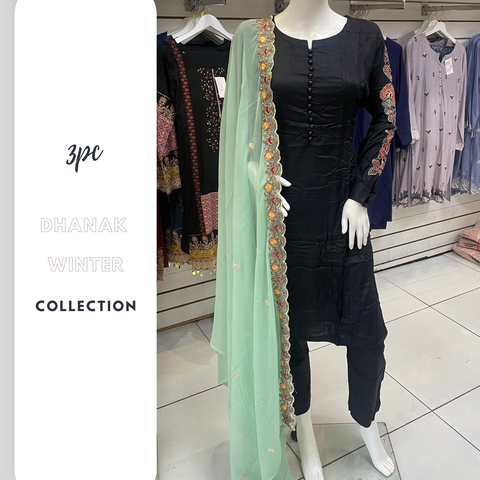 Partywear Black & Green Winter Dhanak Shalwar Kameez Dress SS3383