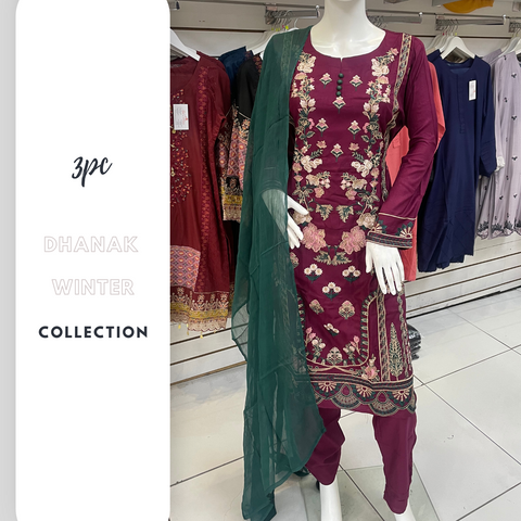 Partywear Plum Winter Dhanak Shalwar Kameez Dress SS3378