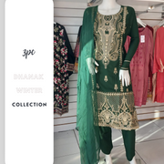 Partywear Green Winter Dhanak Shalwar Kameez Dress SS3384