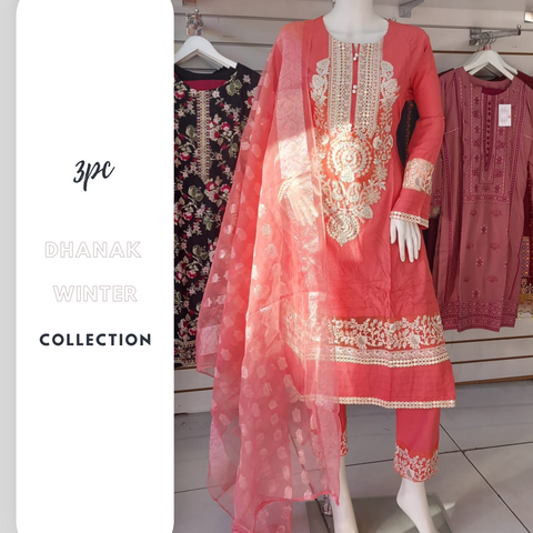Partywear Peach Winter Dhanak Shalwar Kameez Dress SS3385