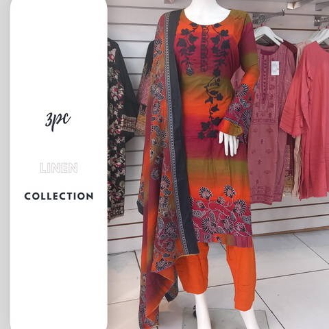 Multi Linen Suit with Shawl Shalwar Kameez Dress SS3390