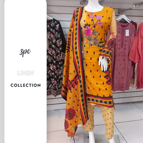 Mustard Linen Suit with Shawl Shalwar Kameez Dress SS3392