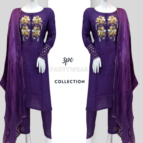 Purple Designer Gulerana Raw Silk Shalwar Kameez SS3441