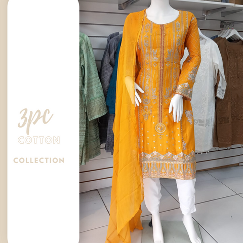 Mustard Premium Cotton 3PC Shalwar Kameez Ready to wear SS3197
