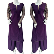 Purple  Eid 2PC Linen Silk Shalwar Kameez Plazzo Ready to wear SS3671