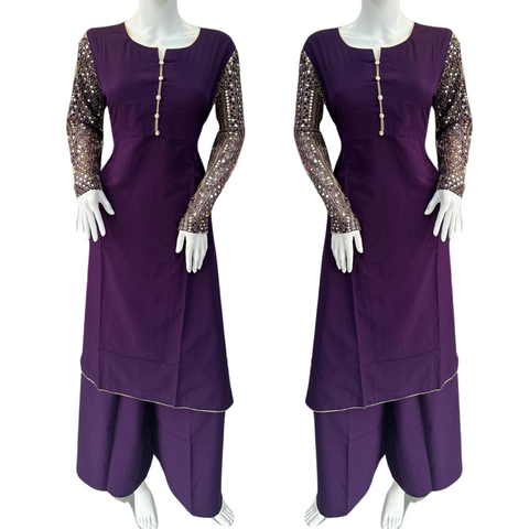 Purple  Eid 2PC Linen Silk Shalwar Kameez Plazzo Ready to wear SS3671