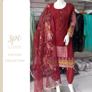 Maroon Premium Cotton and 3PC Shalwar Kameez Ready to wear SS3232
