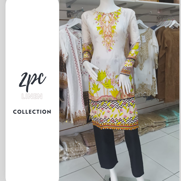 Cream Linen Shalwar Kameez Dress SS3259
