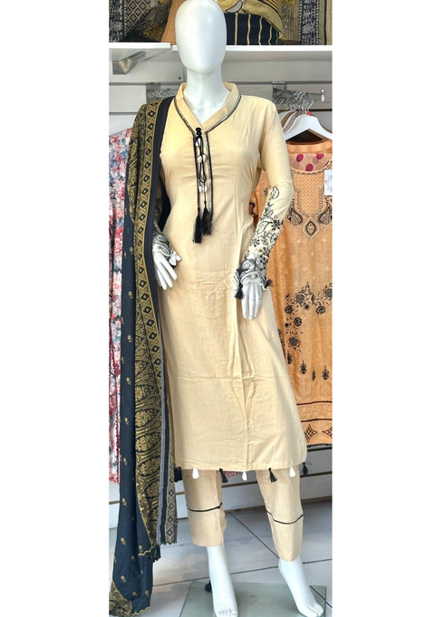 Cream Linen 3PC Shalwar Kameez Ready to wear SS3768