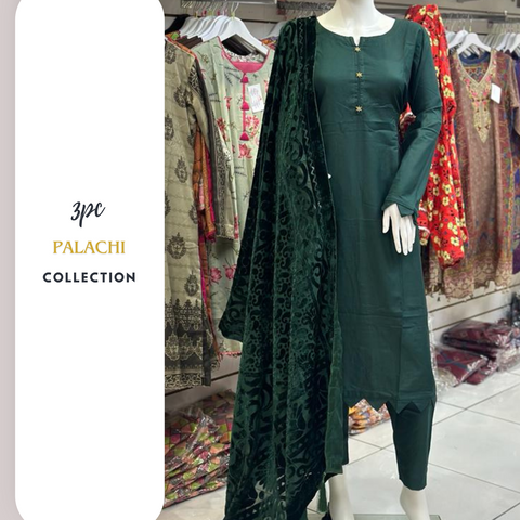 Green Dhanak with Palachi shawl 3PC Shalwar Kameez Dress SS3528