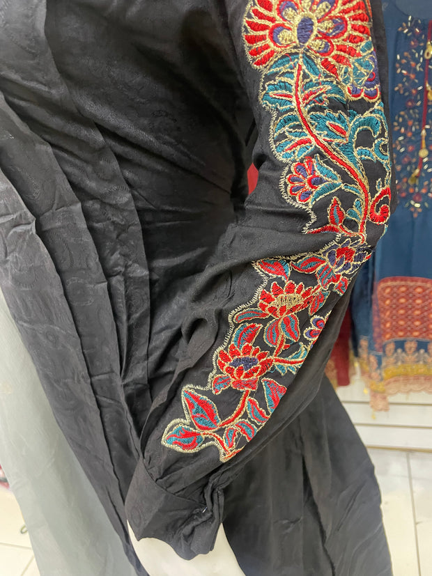 Partywear Black & Grey Winter Dhanak Shalwar Kameez Dress SS3382