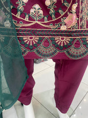 Partywear Plum Winter Dhanak Shalwar Kameez Dress SS3378