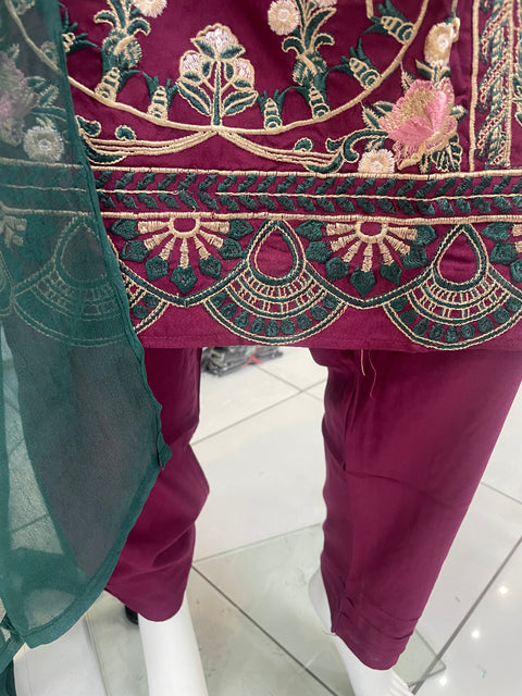 Partywear Plum Winter Dhanak Shalwar Kameez Dress SS3378