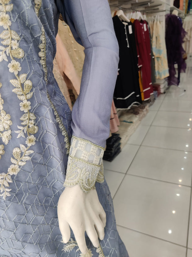 Grey Blue Premium organza 3PC Shalwar Kameez Ready to wear SS3115