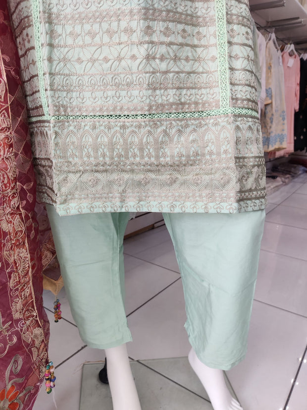 Green Premium Cotton and 3PC Shalwar Kameez Ready to wear SS3148