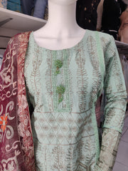 Green Premium Cotton and 3PC Shalwar Kameez Ready to wear SS3148