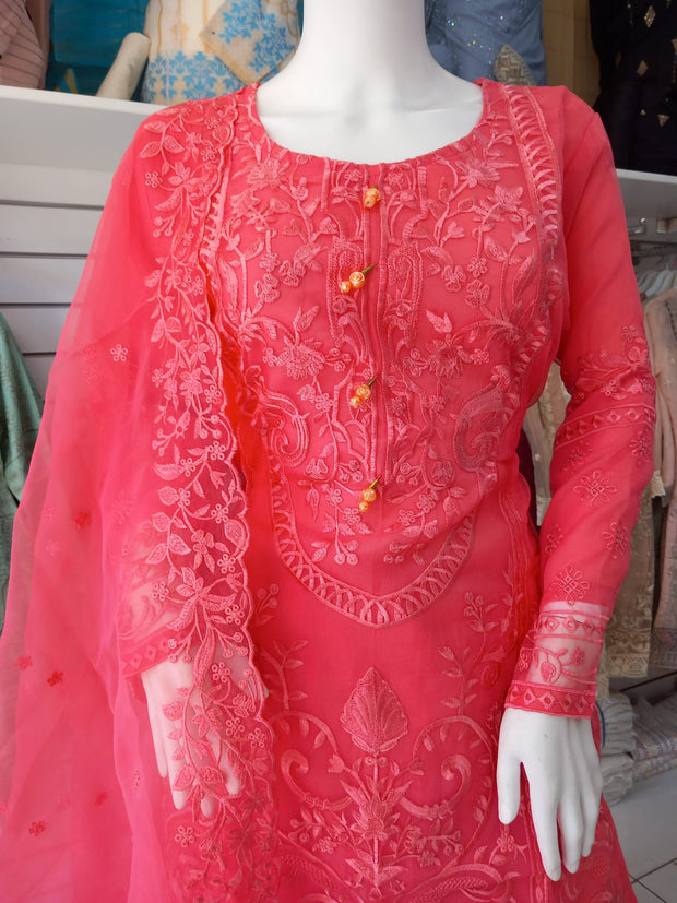 Pink Premium Organza 3PC Shalwar Kameez Ready to wear SS3157