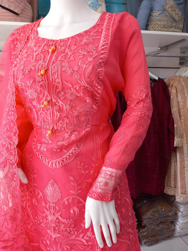 Pink Premium Organza 3PC Shalwar Kameez Ready to wear SS3157