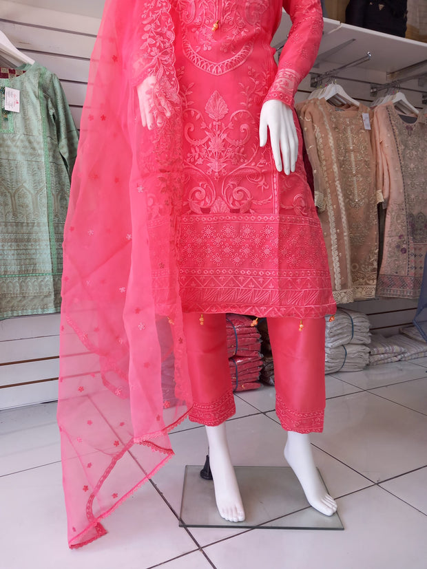 Pink Premium Organza 3PC Shalwar Kameez Ready to wear SS3157