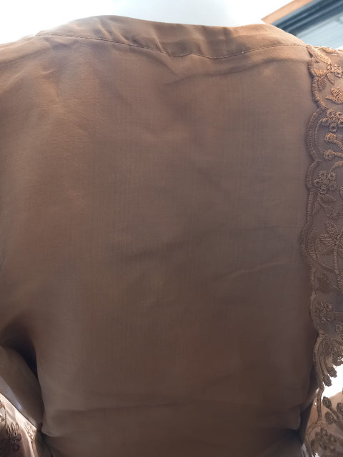 Brown Premium Organza 3PC Shalwar Kameez Ready to wear SS3155