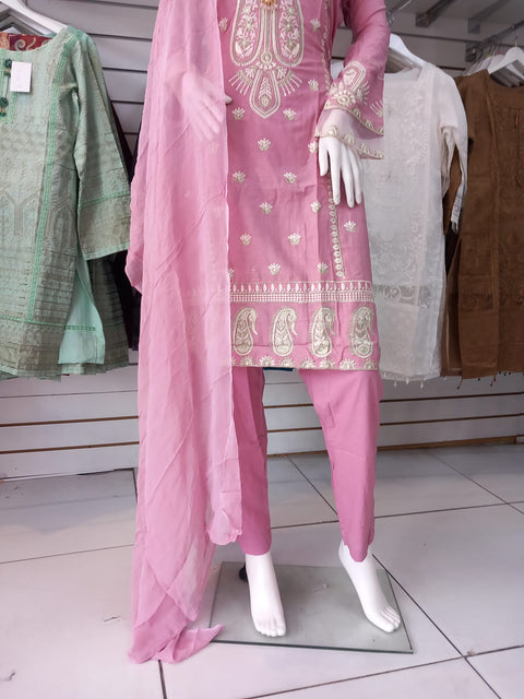 Pink Premium Cotton 3PC Shalwar Kameez Ready to wear SS3196