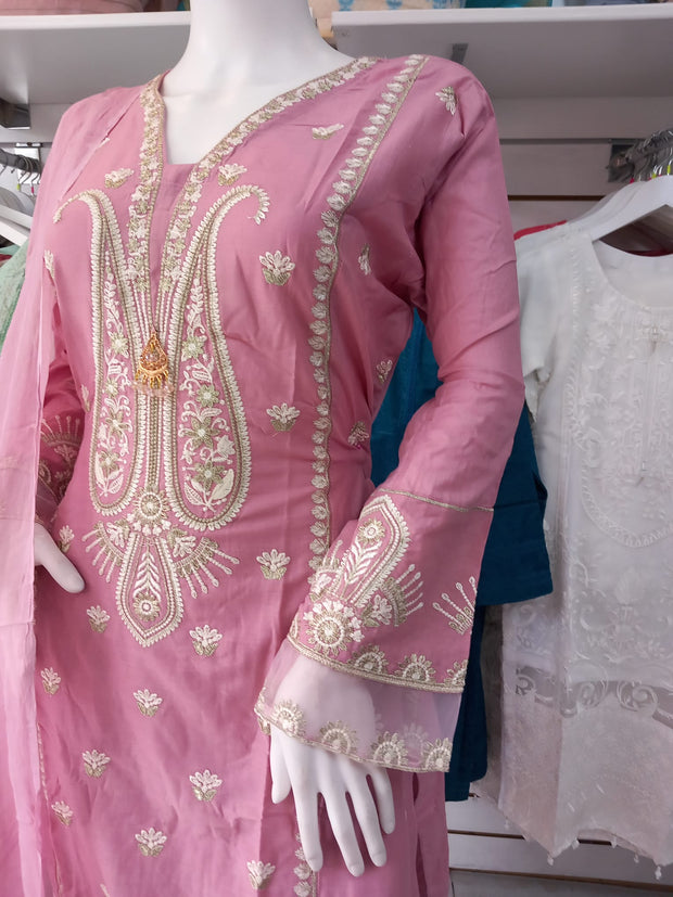 Pink Premium Cotton 3PC Shalwar Kameez Ready to wear SS3196