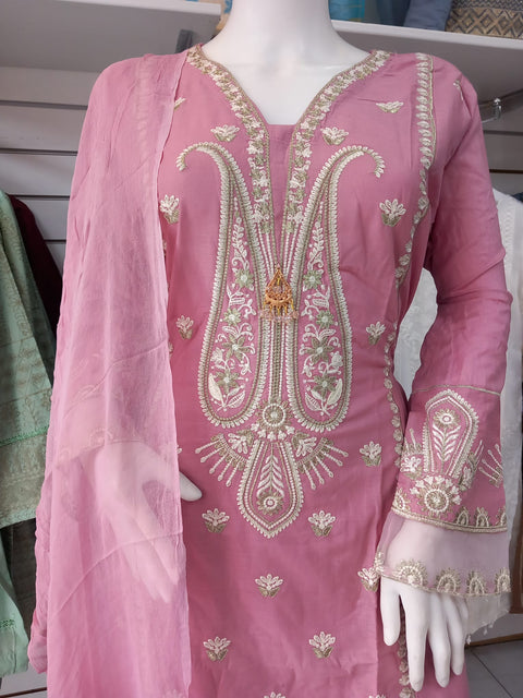 Pink Premium Cotton 3PC Shalwar Kameez Ready to wear SS3196