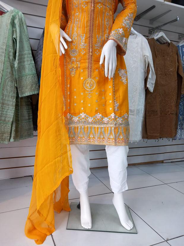 Mustard Premium Cotton 3PC Shalwar Kameez Ready to wear SS3197
