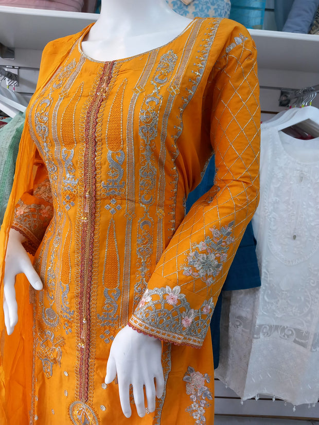 Mustard Premium Cotton 3PC Shalwar Kameez Ready to wear SS3197