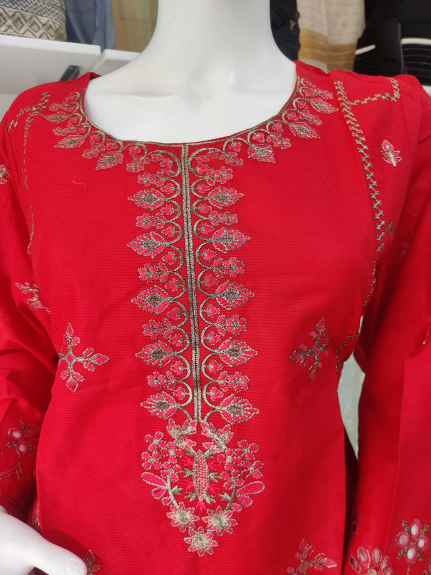 Red Gulerana Pret Cotton 2PC Shalwar Kameez Ready to wear SS3215