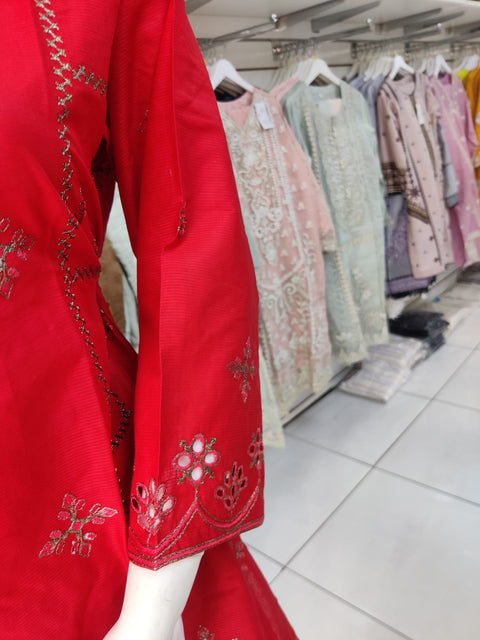 Red Gulerana Pret Cotton 2PC Shalwar Kameez Ready to wear SS3215