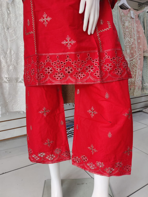 Red Gulerana Pret Cotton 2PC Shalwar Kameez Ready to wear SS3215