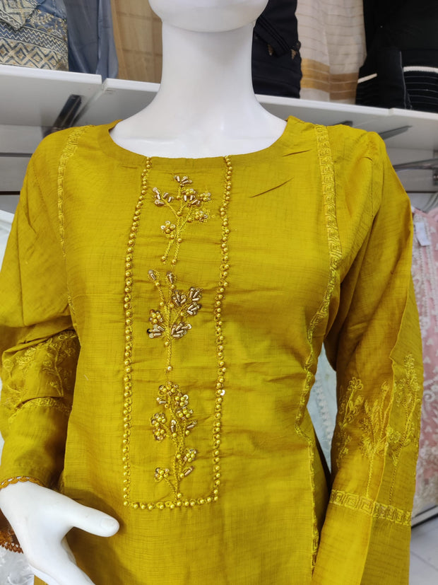 Mustard Gulerana Pret Cotton 2PC Shalwar Kameez Ready to wear SS3216