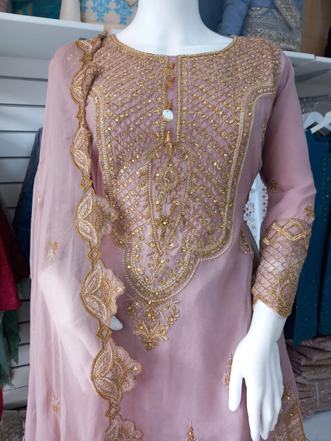 Mauve Premium Chiffon 3PC Shalwar Kameez Gharara Suit SS3246