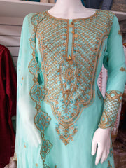 Mint Premium Chiffon 3PC Shalwar Kameez Gharara Suit SS3247