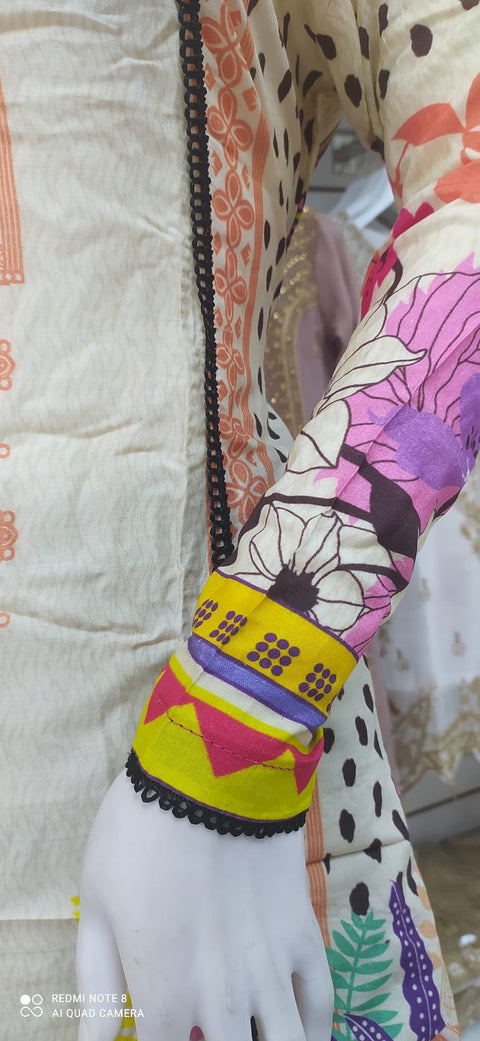 Cream Pink Linen Shalwar Kameez Dress SS3257